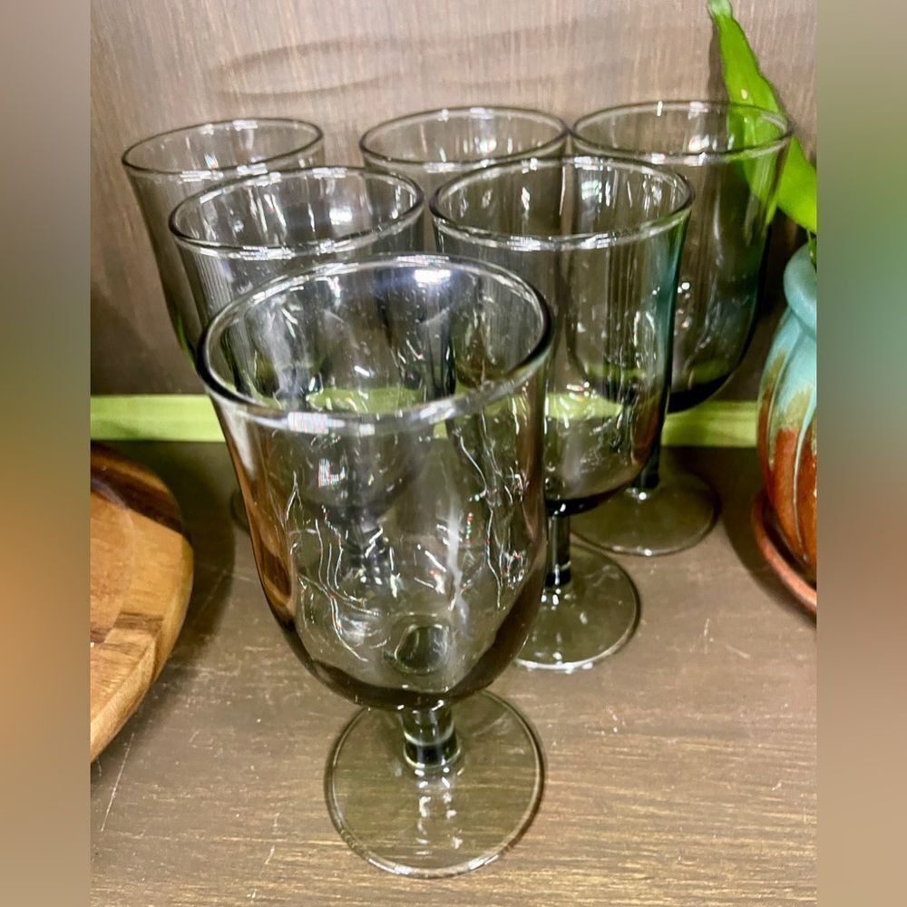 Vintage Mid Century Smoke Glasses Set of 6